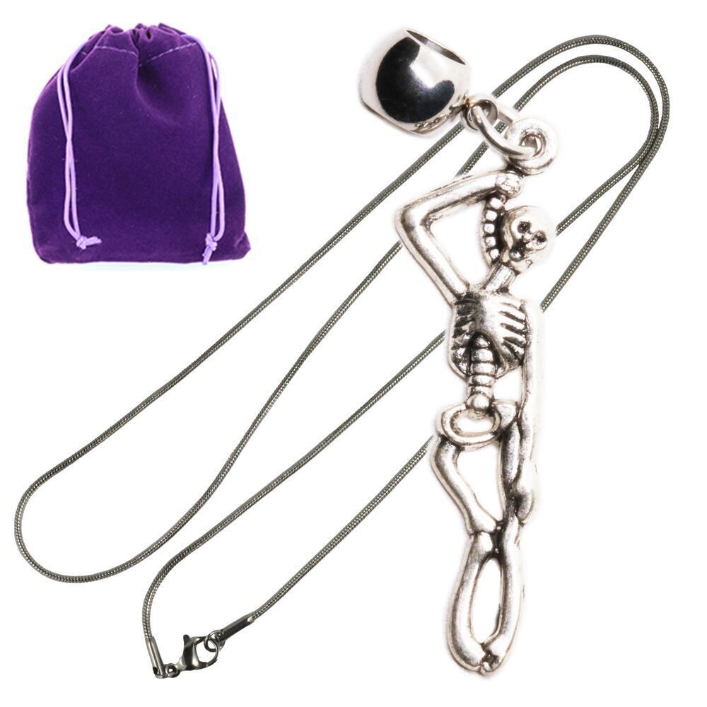 Silver Tone Skeleton Skull Pendant on Slim Chain, Edgy Skull Necklace